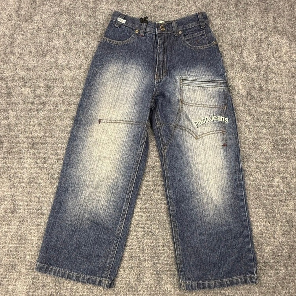 Paco Jeans Boys Size 6 Wide Leg Denim Pants Blue Sandblasted Wash NWT